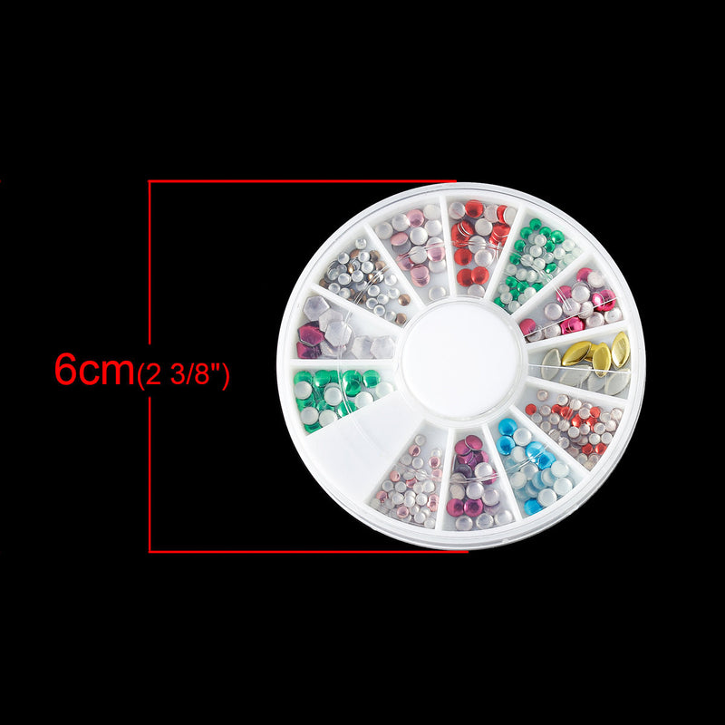 Mixed Colors Acrylic Rhinestones in storage box, flat back cabochon nail art, decoden, paper craft embellishment, mixed shapes 1.5mm cry0111