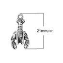 2 LOBSTER Charms, Antiqued Silver Plated Pendants chs2069