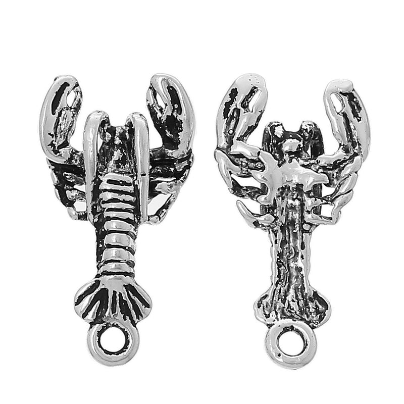 2 LOBSTER Charms, Antiqued Silver Plated Pendants chs2069