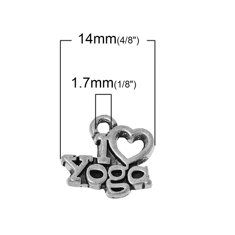 10 I LOVE Yoga Charms, I heart yoga, affirmation charms, Silver Tone Pewter Pendants, chs2070