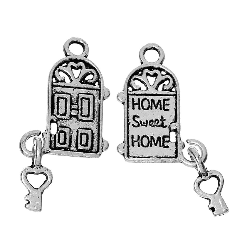10 HOME SWEET Home Door Charms, Silver Tone Pewter Pendants, key lock charms, new home, movable charm, dangle charm, chs2082