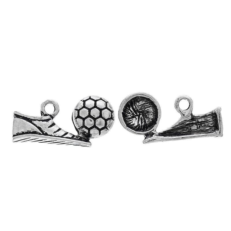 5 SOCCER BALL and Shoe Cleat Charms, Silver Tone Pewter Pendants, chs2073