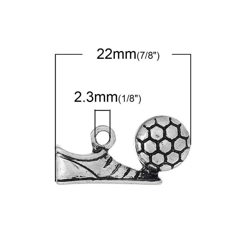 5 SOCCER BALL and Shoe Cleat Charms, Silver Tone Pewter Pendants, chs2073