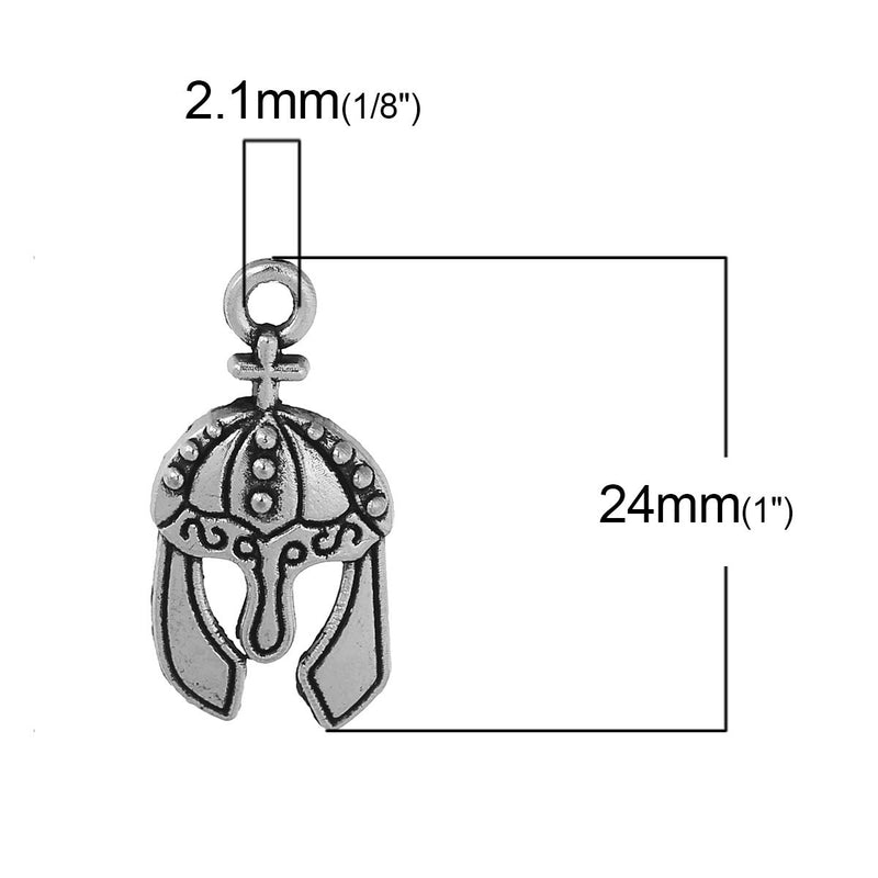 10 SPARTAN HELMET Charms, warrior helmet, medieval times, cosplay charms, knight helmet, Silver Tone Pewter Pendants, chs2075