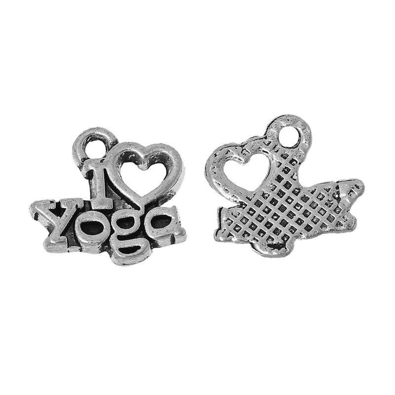 10 I LOVE Yoga Charms, I heart yoga, affirmation charms, Silver Tone Pewter Pendants, chs2070