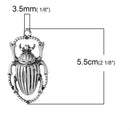 2 BEETLE Charms, Bug Charms, Silver Tone Pewter Pendants, 2-1/8" long chs2074