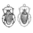 2 BEETLE Charms, Bug Charms, Silver Tone Pewter Pendants, 2-1/8" long chs2074