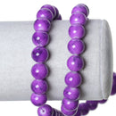 10mm Round Glass Beads, purple magenta with black marbeling, marble pattern, double strand, about 82 beads,  bgl1314