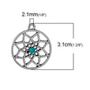 5 Silver DREAMCATCHER Dream Catcher Charms Pendants, turquoise colored bead in center, chs2087