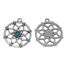 5 Silver DREAMCATCHER Dream Catcher Charms Pendants, turquoise colored bead in center, chs2088