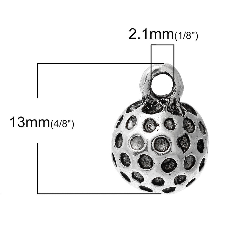 5 GOLF BALL Charm Pendants, 3D design, 13x9mm  chs2093