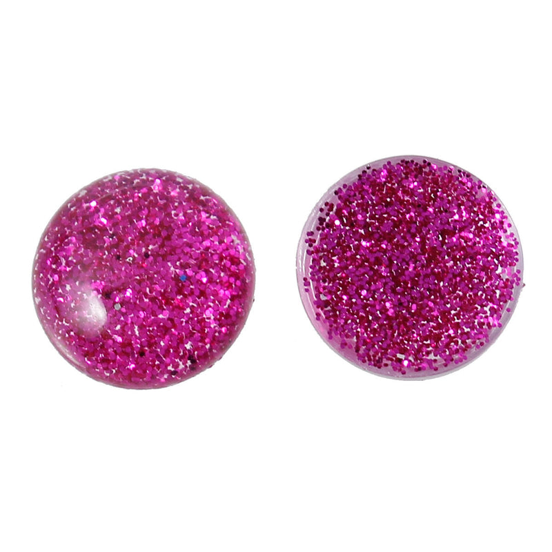 25 HOT PINK Glitter CABOCHONS, Resin Dome, Round cabochon, 10mm diameter, 00g, cab0379a