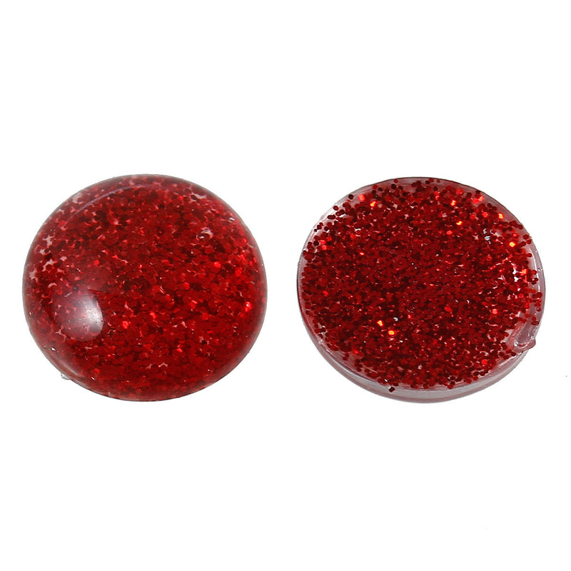 25 RED Glitter CABOCHONS, Resin Dome, Round cabochon, 12mm diameter, 1/2" cab0383a