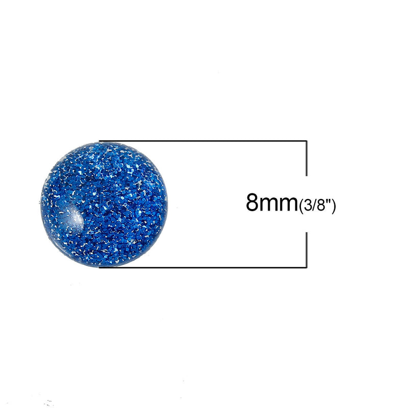 25 ROYAL BLUE Glitter CABOCHONS, Resin Dome, Round cabochon, 8mm diameter, 3/8" cab0386a