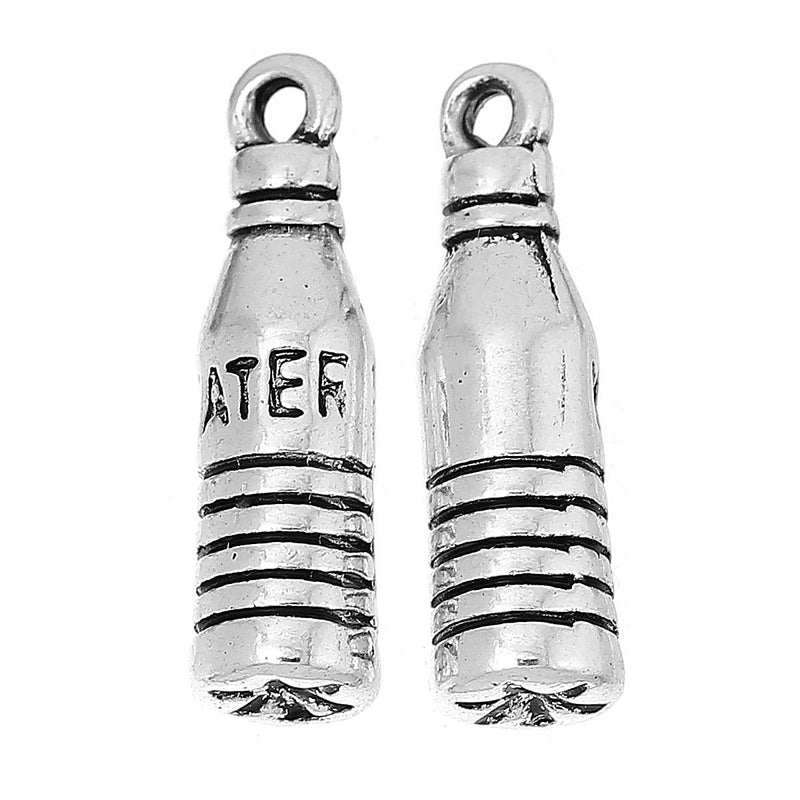 10 Water Bottle Charm Pendants, Antique Silver, chs2101