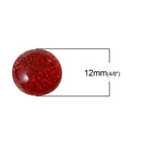 25 RED Glitter CABOCHONS, Resin Dome, Round cabochon, 12mm diameter, 1/2" cab0383a