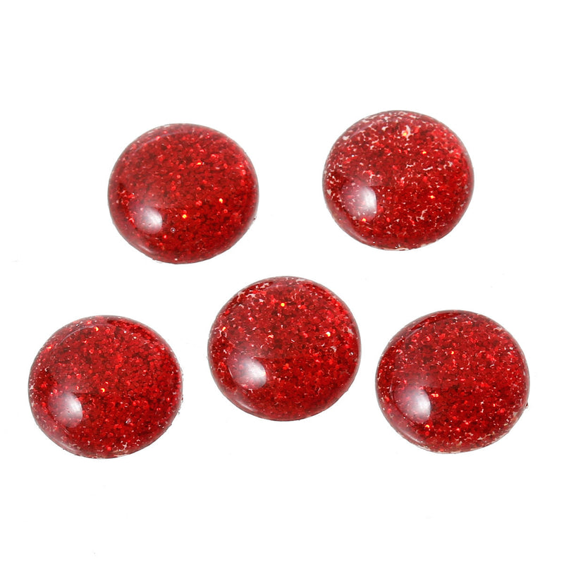 25 RED Glitter CABOCHONS, Resin Dome, Round cabochon, 12mm diameter, 1/2" cab0383a