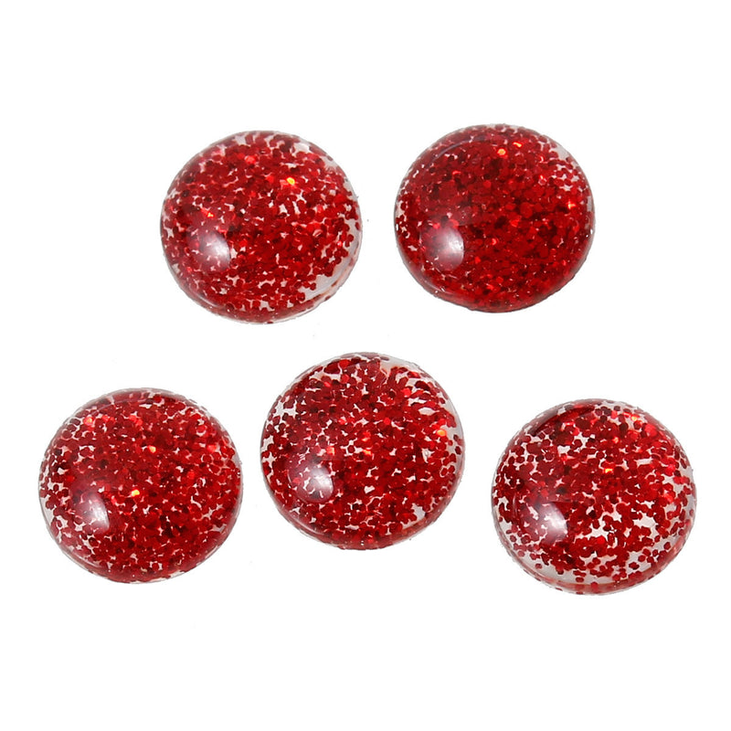 25 RED Glitter CABOCHONS, Resin Dome, Round cabochon, 8mm diameter, 3/8" cab0385a