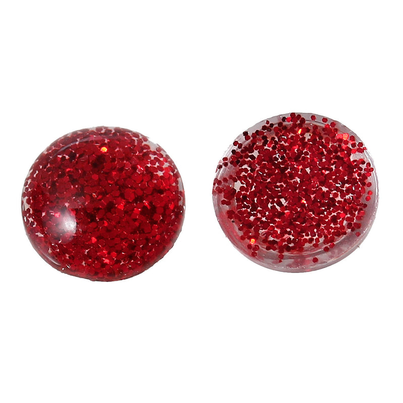 100 RED Glitter CABOCHONS, Resin Dome, Round cabochon, 8mm diameter, 3/8" cab0385b