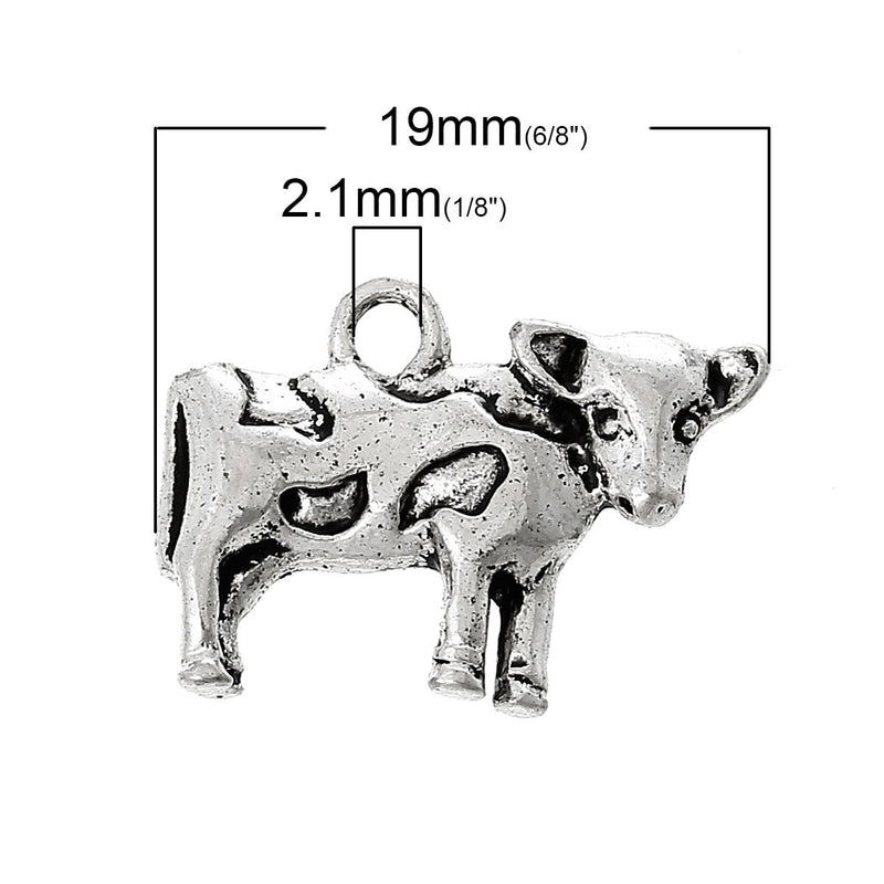 5 COW Charm Pendants, Antique Silver, farm animal  chs2099