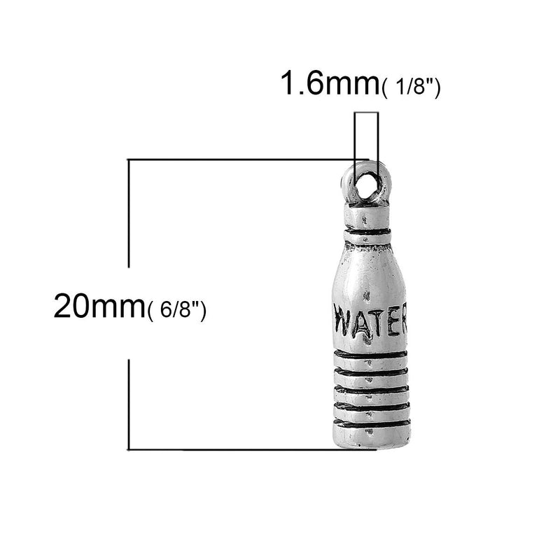 10 WATER BOTTLE Charm Pendants, Antique Silver, chs2101