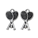 2 TENNIS RACQUET and Ball Charms, copper with silver plating, 17mm x 10mm chs2106