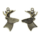 2 DEER BUCK Pendant Charms, stag, large reindeer, bronze tone metal,  2-3/8" chb0411