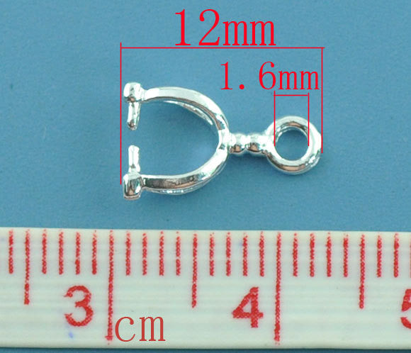 10 Silver Tone Pinch Bails with copper base, charm ring at top, for jewelry making 12x7mm  fba0060