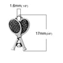 2 TENNIS RACQUET and Ball Charms, copper with silver plating, 17mm x 10mm chs2106