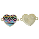 5 Geometric Pattern HEART Connector Links, Charm Pendants, gold plated, zig zag chevron, 1" long chg0340