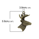 2 DEER BUCK Pendant Charms, stag, large reindeer, bronze tone metal,  2-3/8" chb0411