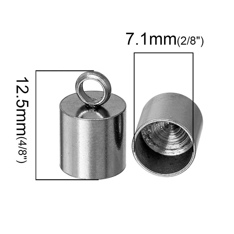 10 Stainless Steel End Caps for Kumihimo Jewelry, Leather Cord End Connectors, Bails, Bead Caps, Fits 7mm cord, fin0477
