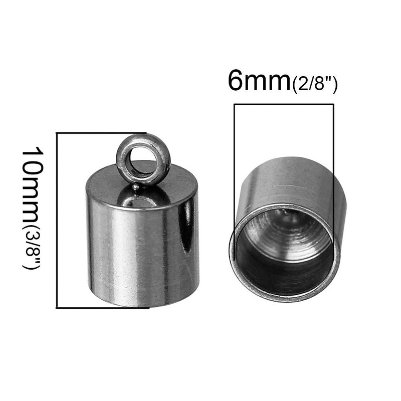 10 Stainless Steel End Caps for Kumihimo Jewelry, Leather Cord End Connectors, Bails, Bead Caps, Fits 6mm cord, fin0478