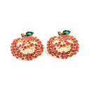 2 PUMPKIN Jack O Lantern Charm Pendants, Gold Plated Metal, Orange Rhinestone Crystals, Halloween 19x19mm  chg0346