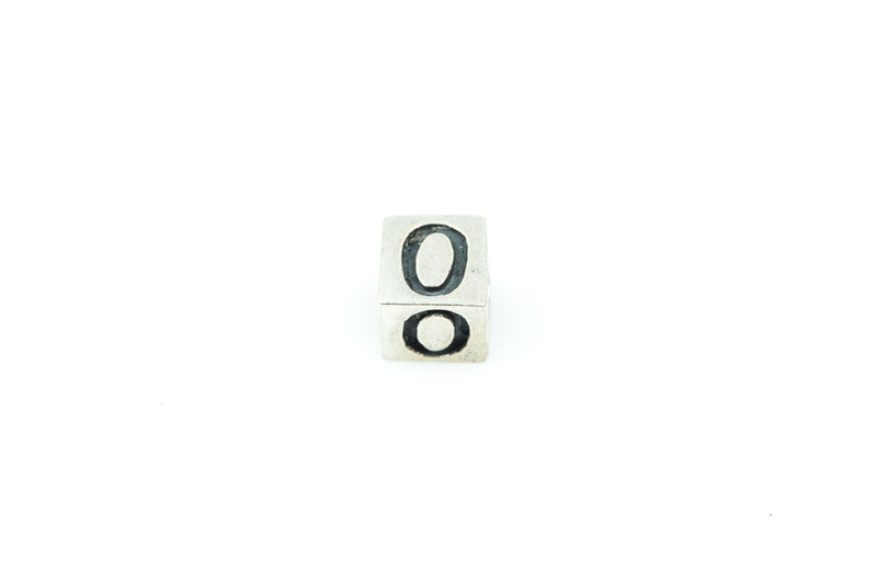 Alphabet LETTER O or Number 0 Sterling Silver Alphabet Block Bead, Square Cube, 4.5mm, pms0319