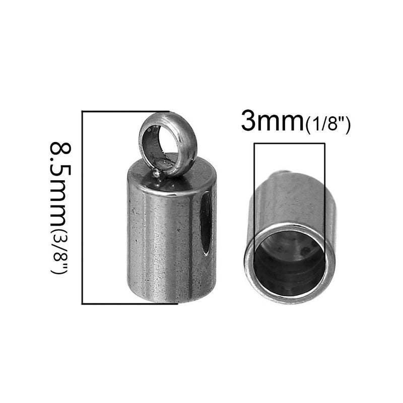 10 Stainless Steel End Caps for Kumihimo Jewelry, Leather Cord End Connectors, Bails, Bead Caps, Fits 3mm cord, fin0475