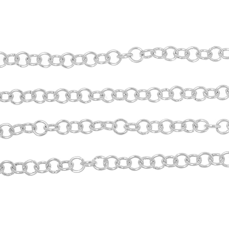 3 meters (about 9 feet) Silver ALUMINUM Round Cable Link Chain, Rolo chain, 4mm links  fch0307