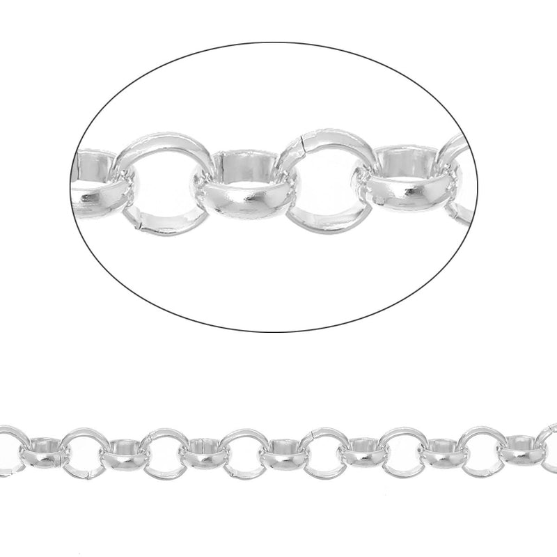 2 meters (about 6 feet) Silver ALUMINUM Round Cable Link Chain, Rolo Chain, 7mm links  fch0312