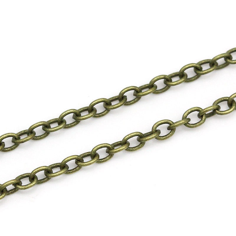 10 meters of Antiqued Bronze Flat Oval Cable Link Chain, soldered links are 2x1.5mm  fch0314