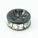 8mm BLACK Rondelle Beads with Clear Rhinestone Crystals, 10 pieces . Smooth Edge, black core  bme0372