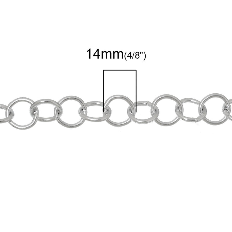 1 meter (3 feet) Silver ALUMINUM Round Cable Link Chain, 14mm links  fch0308
