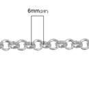 2 meters (about 6 feet) Silver ALUMINUM Round Cable Link Chain, Rolo Chain, 6mm links  fch0306