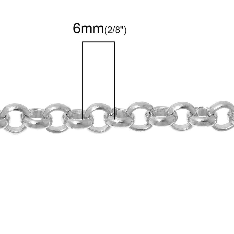 2 meters (about 6 feet) Silver ALUMINUM Round Cable Link Chain, Rolo Chain, 8mm links  fch0310