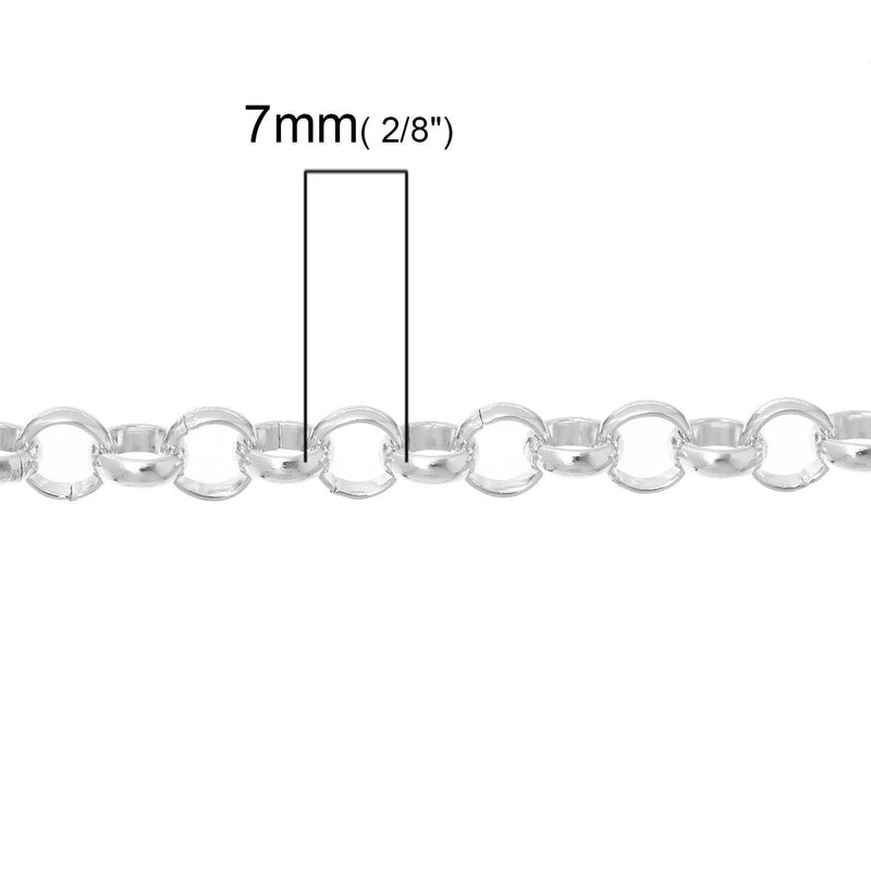2 meters (about 6 feet) Silver ALUMINUM Round Cable Link Chain, Rolo Chain, 7mm links  fch0312