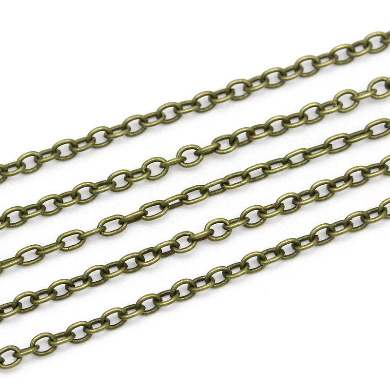 10 meters of Antiqued Bronze Flat Oval Cable Link Chain, soldered links are 2x1.5mm  fch0314