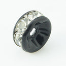 8mm BLACK Rondelle Beads with Clear Rhinestone Crystals, 10 pieces . Smooth Edge, black core  bme0372