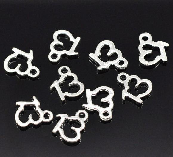 6 Number 13 Charms, Silver Plated Pendants, number thirteen, chs2138
