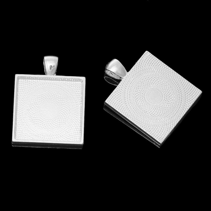 5 Bright Silver Plated Metal Pendant Tray, bezel tray, fits 1" square inside 38mm x 27mm chs2137
