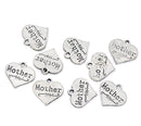 6 MOTHER Heart Charm Pendants, silver tone metal, stamped word, double sided,  chs2136a