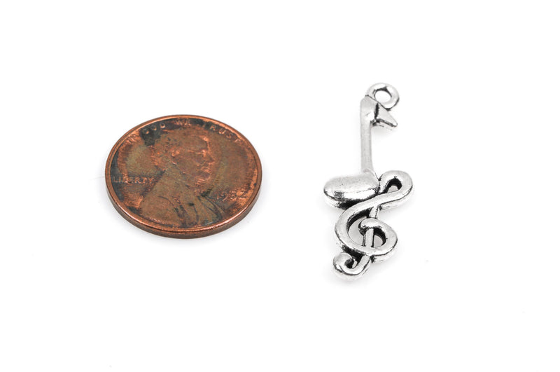 10 MUSIC NOTE Charm Pendants, Treble Clef, Eighth Note, Antique Silver chs2127